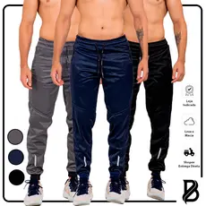 KIT 3 Calça Jogger Masculina Esportiva DRYFITNESS C/ Zíper Refletivo - Academia e Casual