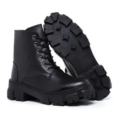 Bota Militar Feminina Tratorada Cano Alto Coturno Moderno Cardarço Reforçada Leve Macia