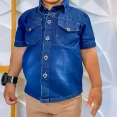 Camisa Jeans infantil menino manga curta