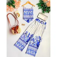 Conjunto Juvenil Feminino Verão Blusa de Alça + Calça Pantalona Viscose Estampada Tamanho 12 ao 16