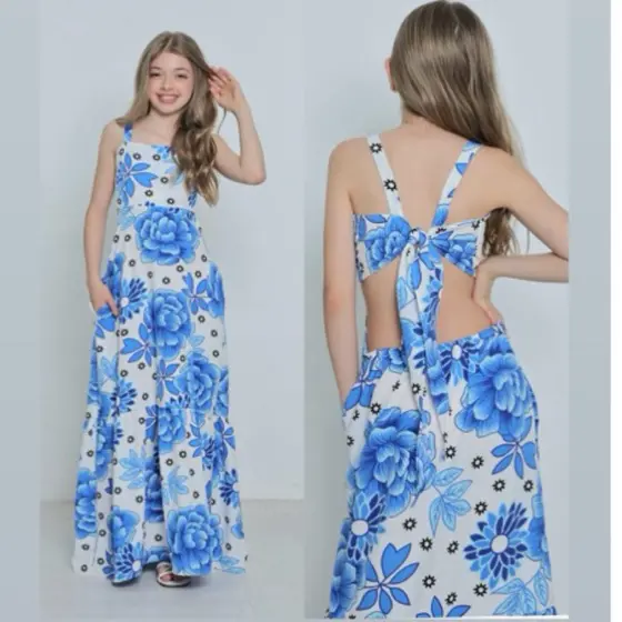 Vestido Feminino Juvenil Estampado Longo Tecido Viscose 12 14 16 Anos