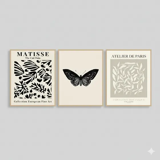 Quadros decorativos Ilustrações preto e branco (3 peças)