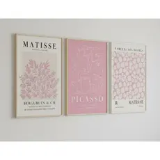 Quadros decorativos rosa abstrata Sage Matisse, impressão Picasso quarto sala  (3 peças)