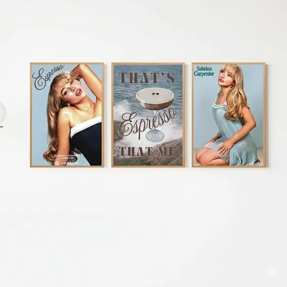 Quadro decorativo , Cantora, Sabrina, Carpenter (3 peças 40x60)