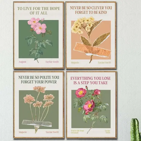 Quadro decorativo Taylor Swift Música Lyric Cotações Flower Poster (4 peças 40x60)