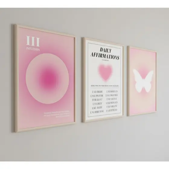 Quadros decorativos Angel Number  Rosa Para Sala Quarto Hall (3 peças)