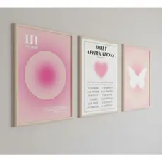 Quadros decorativos Angel Number Rosa Para Sala Quarto Hall (3 peças)