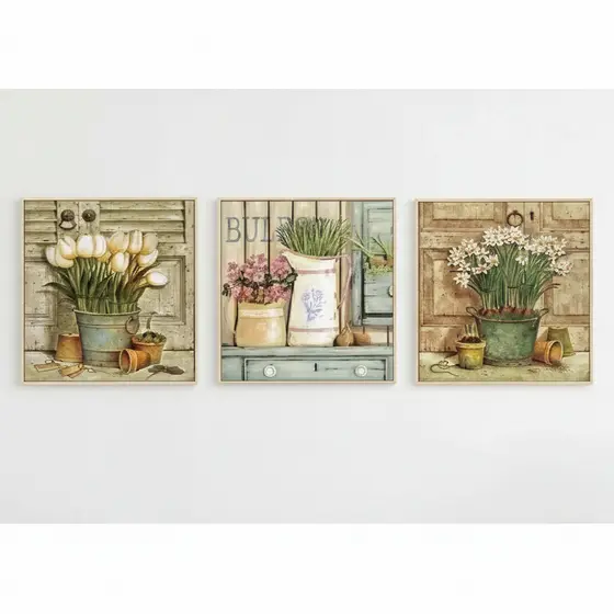 Quadros decorativos Flores Europeias (3 peças)