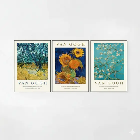 Quadros decorativos Van gogh poster galeria de arte (3 peças)