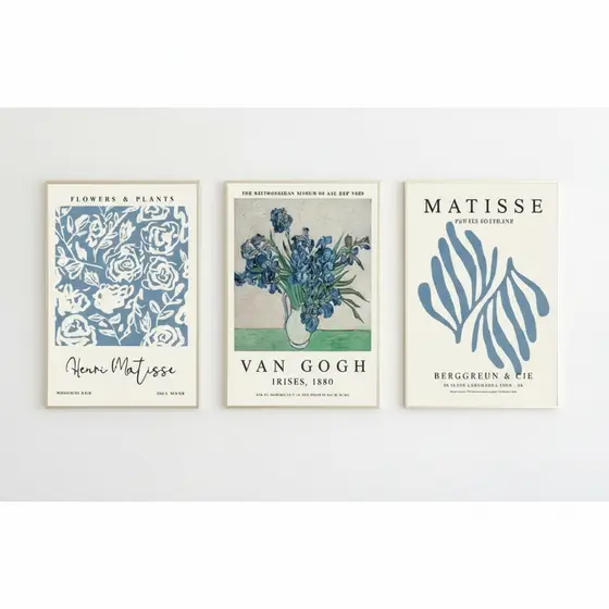Quadros decorativos Pintura de lona decorativa abstrata, pintor famoso blue (3 peças)