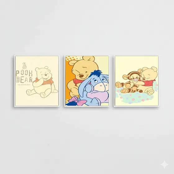 Quadros decorativos Ursinho Pooh e sua turma (3 peças)