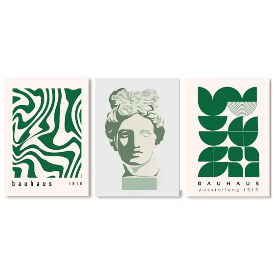 Quadros decorativos Minimalista clássico Bauhaus, fluido abstrato (3 peças)