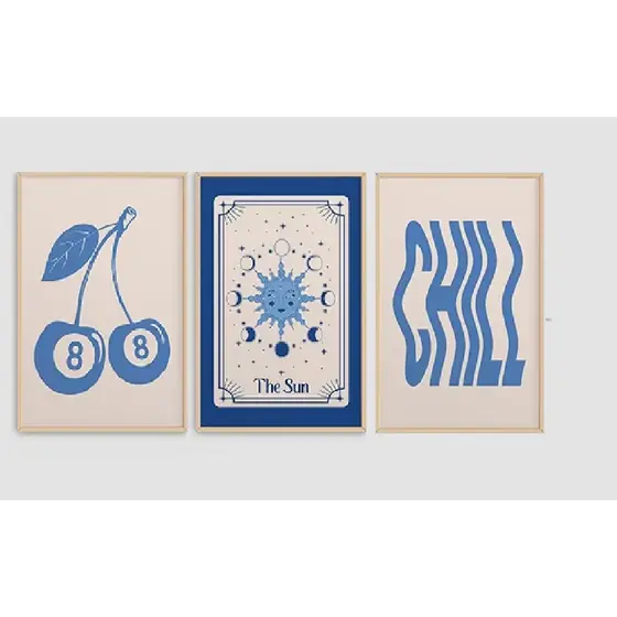 Quadros decorativos Retro Trendy Art Guest Print, Lucky You Poster, Preppy (3 peças)