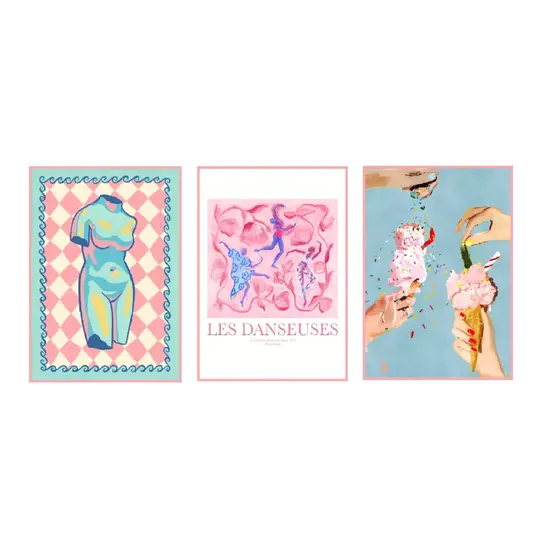 Quadros decorativos Retro Trendy Art Guest Print, Lucky You Poster, Preppy (3 peças)
