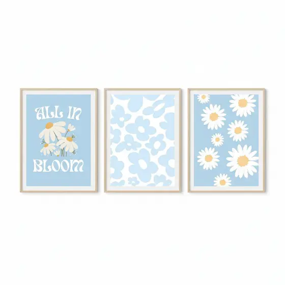 Quadros decorativos Boho Minimalista Azul claro, Moderno, Tendência, Elegante, Fofos (3 peças)