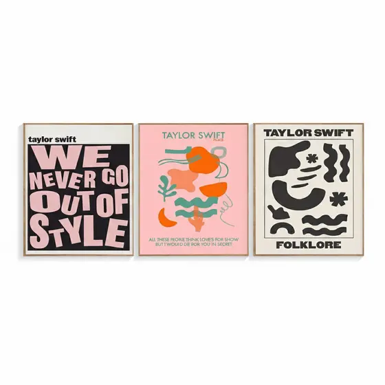 Quadros decorativos Taylor Swift letras (3 peças)