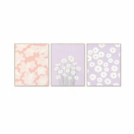 Quadros decorativos Flores em tons de rosa e lilás (3 peças)