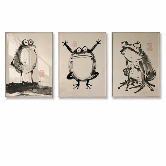 Quadros decorativos Japonês bonito abstrato vintage sapo cartaz ukiyo-e sapo (3 peças)