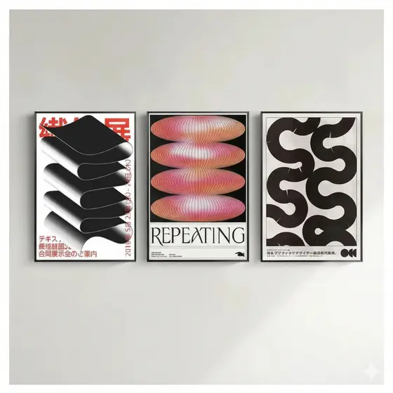 Quadros decorativos Japonês vintage abstrato (3 peças)