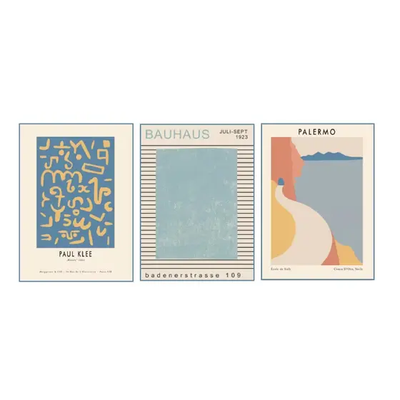 Quadros decorativos Bauhaus exposição linha cadeira arte minimalismo (3 peças)