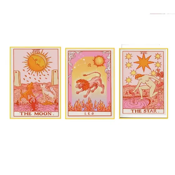Quadros decorativos Retro tarô astrologia zodíaco estrela signo horóscopo leão (3 peças)