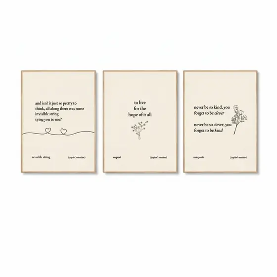 Quadros decorativos Frases de músicas Taylor Swift bege (3 peças 30x40)