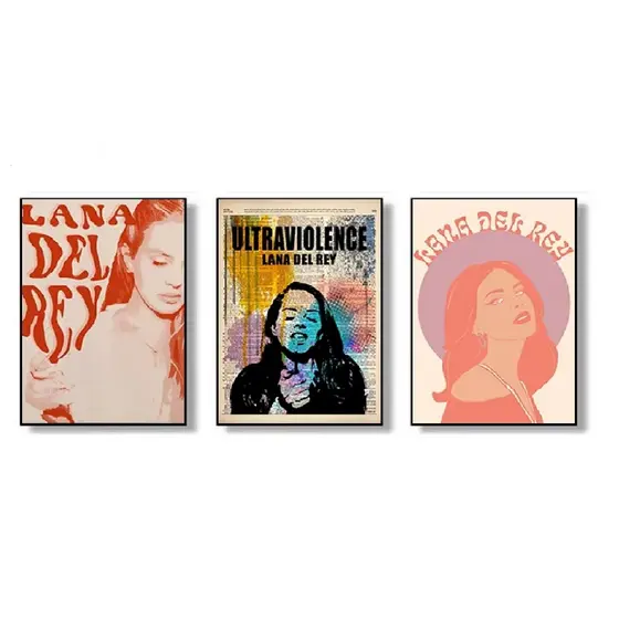 Quadros decorativos Lana Del Rey Retro Pink Poster Cantor Lizzy Grant Vintage (3 peças)
