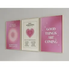 Quadros decorativos Aura angel number vibes rosa sala quarto interior de casa (3 peças)