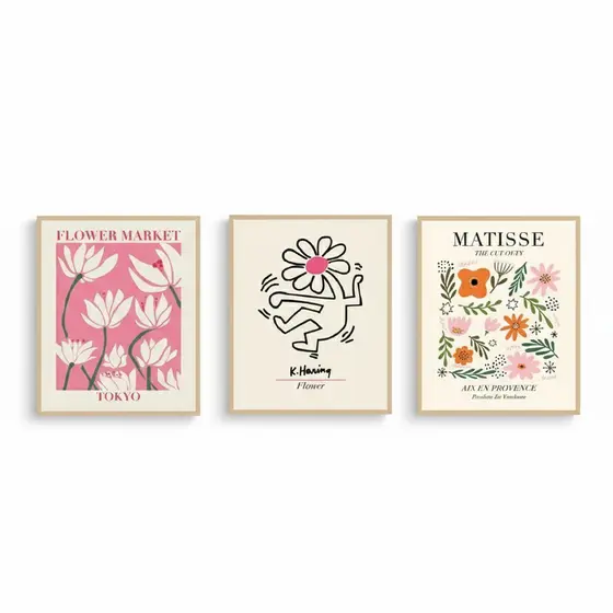 Quadros decorativos Flores Matisse (3 peças)