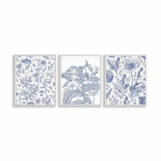 Quadros decorativos Flores azuis minimalistas (3 peças)