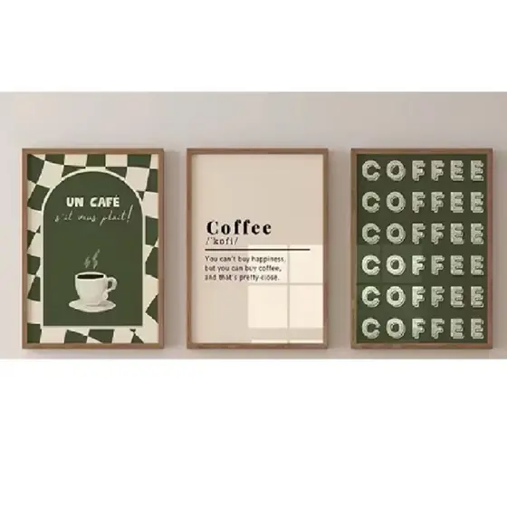 Quadro decorativo café verde vintage (3 peças 20x30) NÃO ACOMPANHA MOLDURA E VIDRO