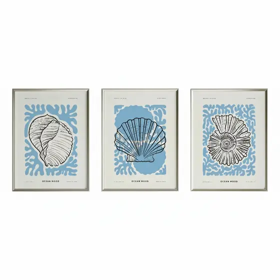 Quadros decorativos Oceano conchas brancas e azuis arte (3 peças)