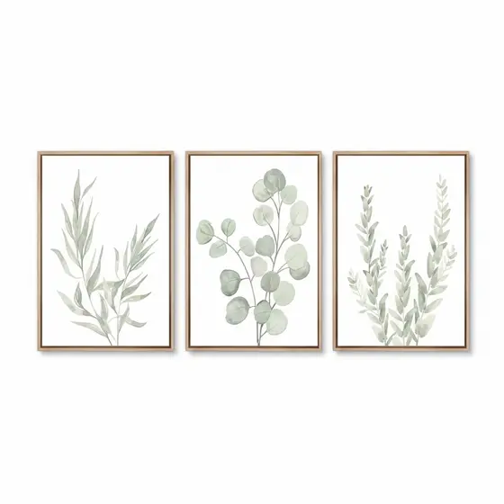 Quadros decorativos Nordic sálvia verde planta arte minimalista eucalipto folhas aquarela (3 peças)