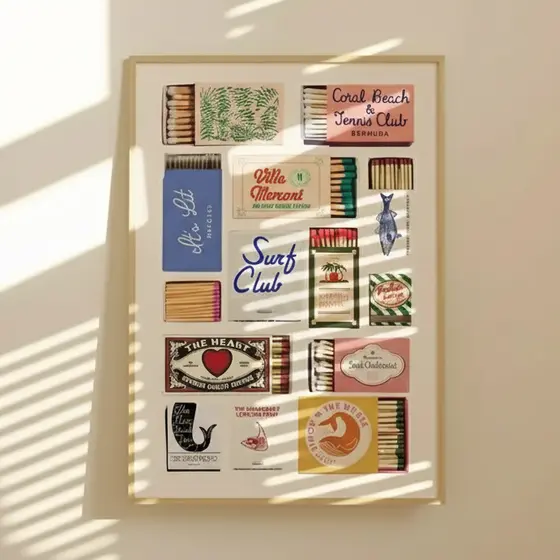 Quadro decorativo vintage coleção caixinhas de fósforo retrô (1 peça)