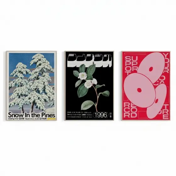 Quadros decorativos Modern Abstract Open Your Mind Blue Waves Vintage Japanese  (3 peças)