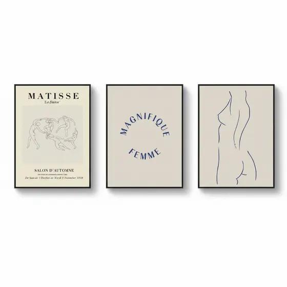 Quadros decorativos Vintage estético abstrato, folhas (3 peças)