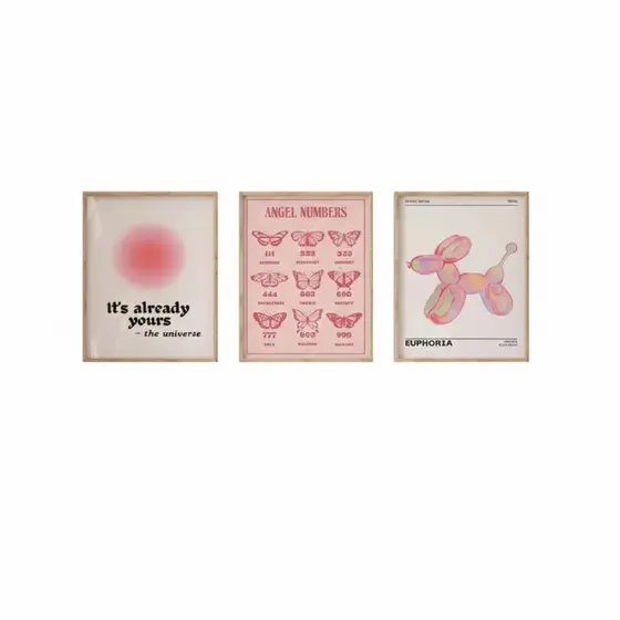 Quadros decorativos Borboletas, cachorros aura rosa angel (3 peças 30x40)