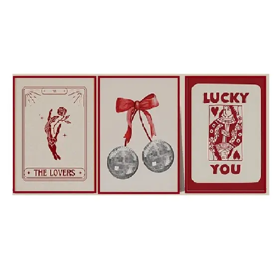 Quadros decorativos Moda Retro Wall Set Red Preppy coquet cherry (3 peças)