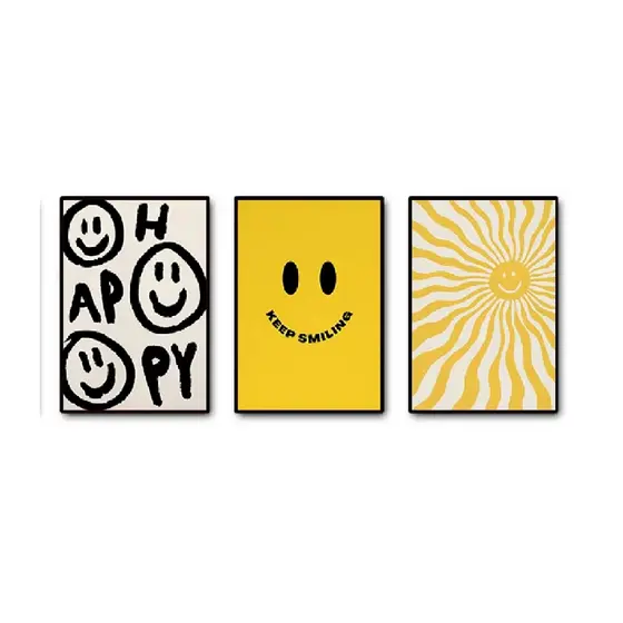 Quadros decorativos Retro 70s funky sorriso flor sol motivacionais estético pintura (3 peças)