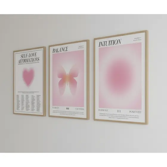 Quadro decorativo Rosa Aura Halo pink 3 peças 40x60