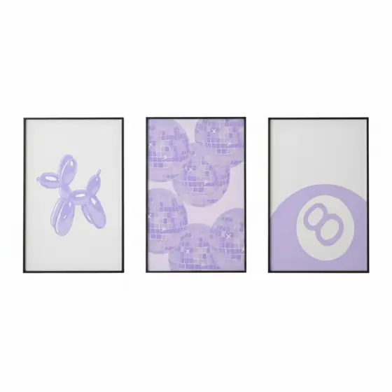 Quadros decorativos cachorro, lilás, bola 40x60 3 peças