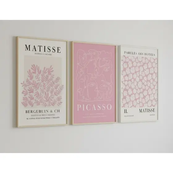 Quadros decorativos rosa 20X30 abstrata Sage Matisse, impressão Picasso quarto sala  (3 peças) 20X30