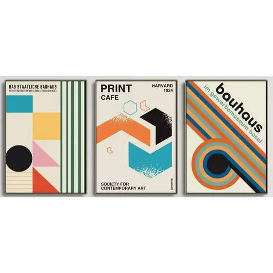 Quadro decorativo Bauhaus colorido (3 peças 20x30)