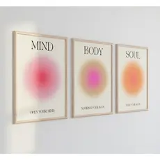 Quadro decorativo Mente corpo alma impressão positiva aura energia cartaz na moda gradiente espiritual pintura (3 peças)