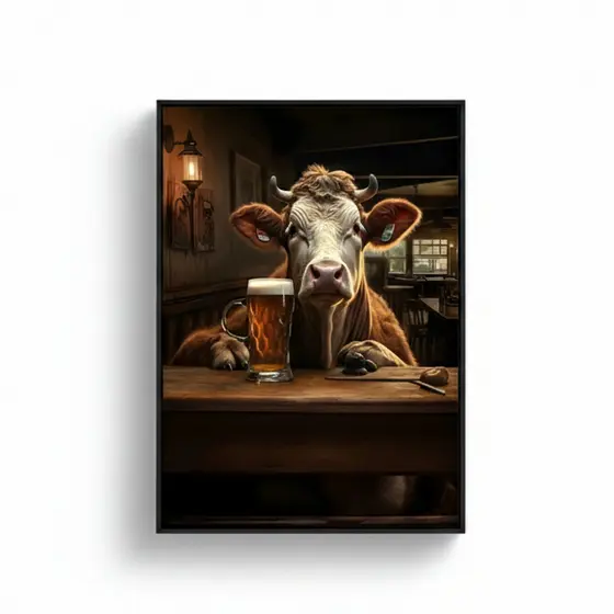 Quadro decorativo boi no bar 60x90