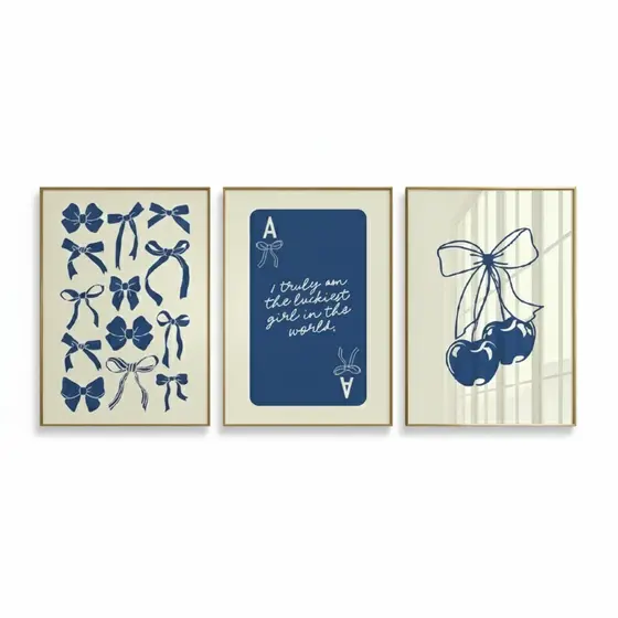 Quadros decorativos Cereja, laço, azul (3 peças 20x30)