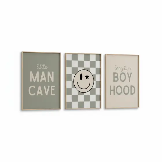 Quadros decorativos Checkered Sábio Verde Smiley, Vida Longa Boyhood (3 peças)