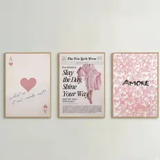 Quadro decorativo Fashion Love rosa estilo moderno (3 peças)