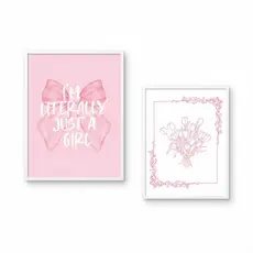 Quadros decorativos Aquarela rosa da moda, "Eu Sou Apenas uma Garota" (2 peças)
