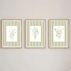 Quadros decorativos Fundo de listras e flores bonitas elegantes (3 peças)